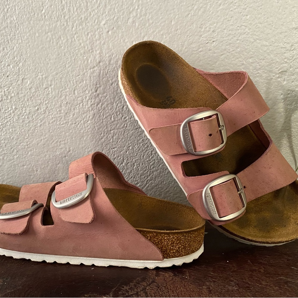 Pre-owned Birkenstock Arizona Silver Big Buckle Pink Sandals 40/9 Women’s